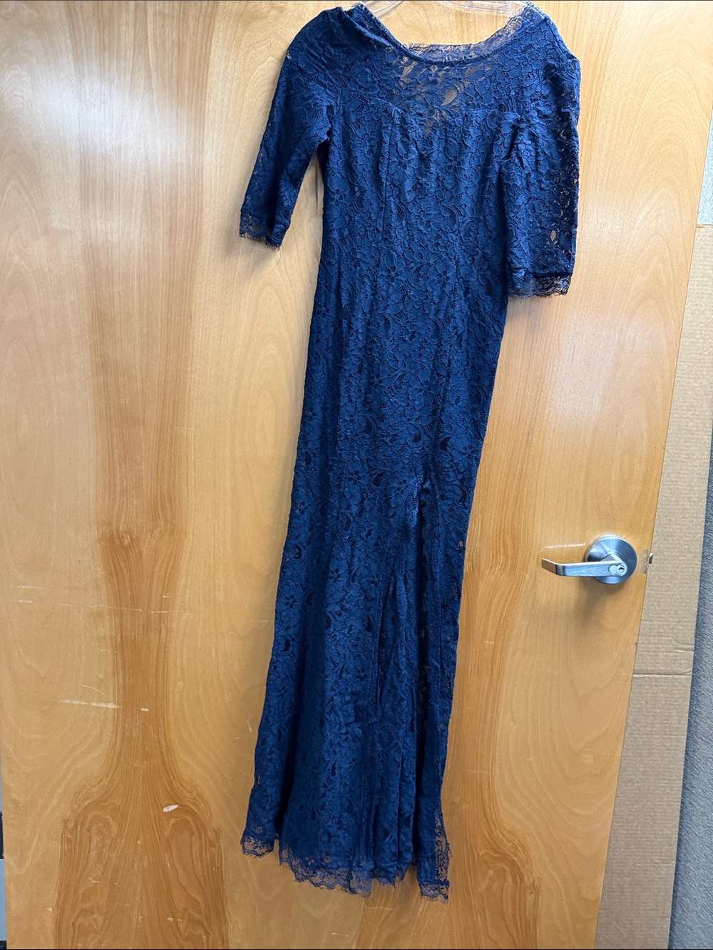 Lulu's Navy Blue Lace Gown